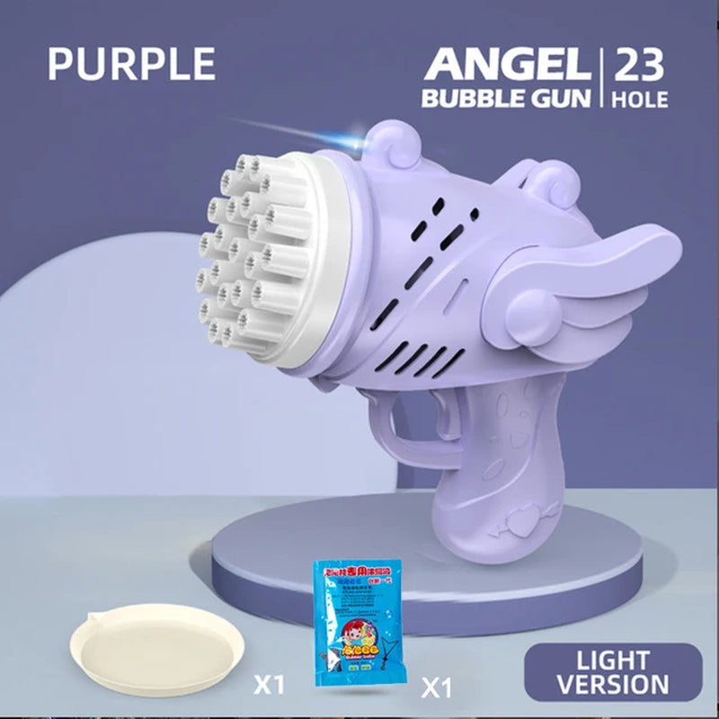 Angel Bubble Gun Rocket 23 Holes Bubbles Machine Gun Shape Automatic Blower with Bubble Liquid Toy for Kid Bubble Machine Gift