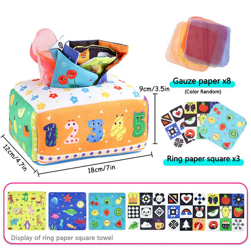 Baby Montessori Boxes Baby Toys Infant Pull along Magic Tissue Box Montessori Toy 6-12 Months Development Sensory Toys Baby Game