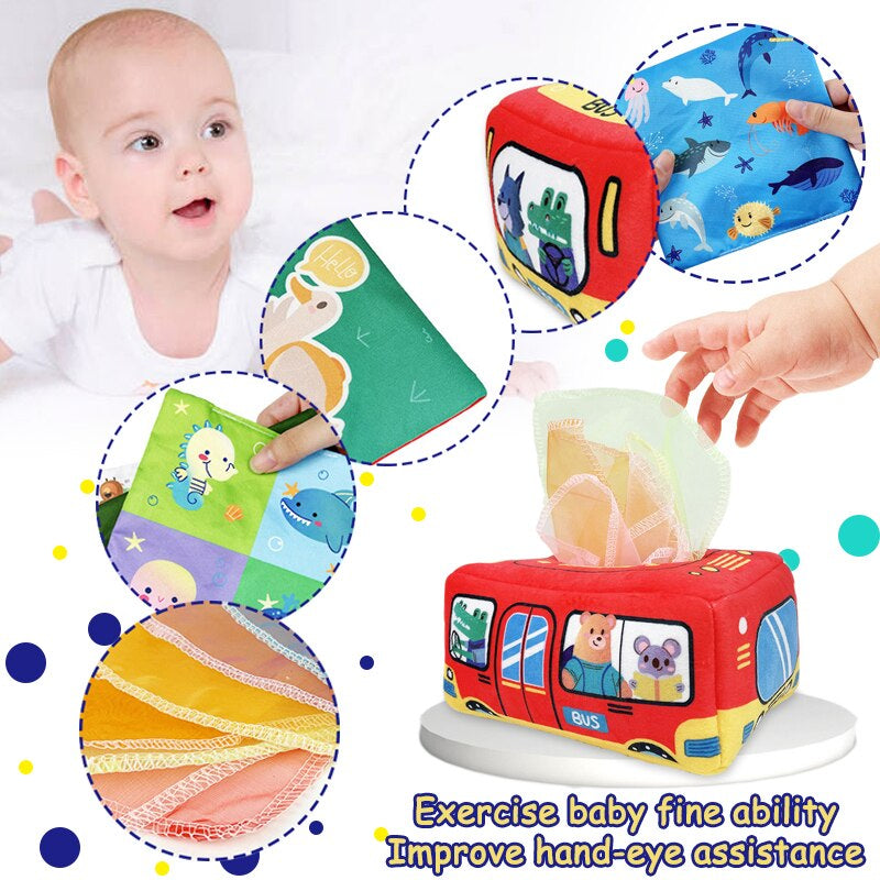 Baby Montessori Boxes Baby Toys Infant Pull along Magic Tissue Box Montessori Toy 6-12 Months Development Sensory Toys Baby Game