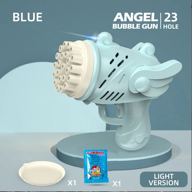 Angel Bubble Gun Rocket 23 Holes Bubbles Machine Gun Shape Automatic Blower with Bubble Liquid Toy for Kid Bubble Machine Gift