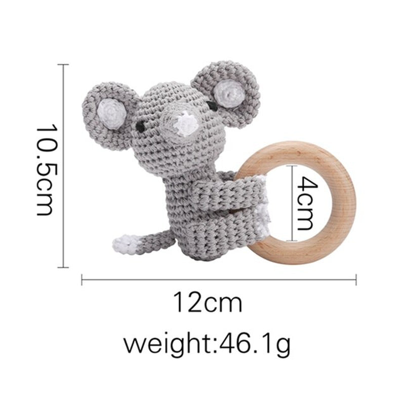 1Pc Baby Teether Music Rattles for Kids Animal Crochet Rattle Elephant Giraffe Ring Wooden Babies Gym Montessori Children'S Toys