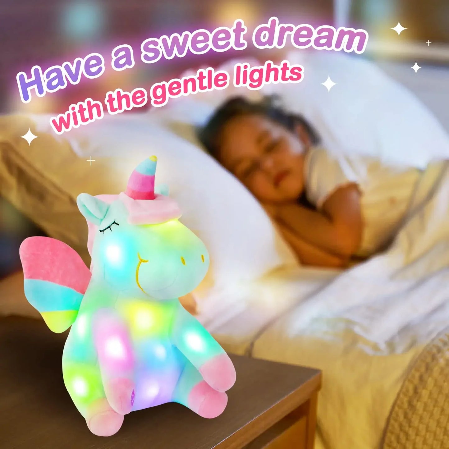 30Cm LED Light Musical Unicorn Plush Toys Soft Cute Green Pink Light-Up Stuffed Animals for Girls Birthday Gift Glowing Toy