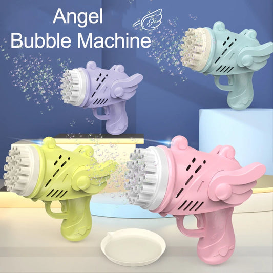 Angel Bubble Gun Rocket 23 Holes Bubbles Machine Gun Shape Automatic Blower with Bubble Liquid Toy for Kid Bubble Machine Gift