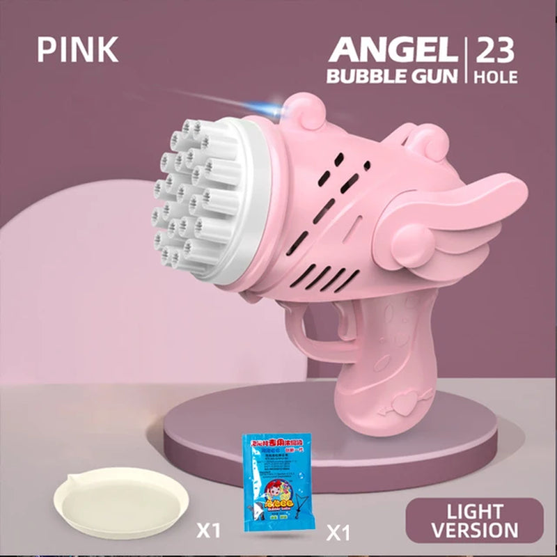 Angel Bubble Gun Rocket 23 Holes Bubbles Machine Gun Shape Automatic Blower with Bubble Liquid Toy for Kid Bubble Machine Gift