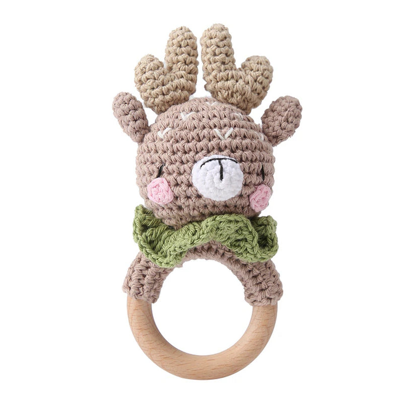 1Pc Baby Teether Music Rattles for Kids Animal Crochet Rattle Elephant Giraffe Ring Wooden Babies Gym Montessori Children'S Toys